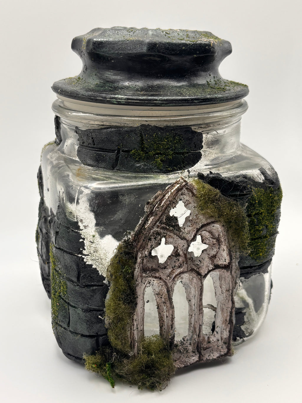 Gothic Cathedral Apothecary Jar – Haunted Forest Moss Terrarium Vessel