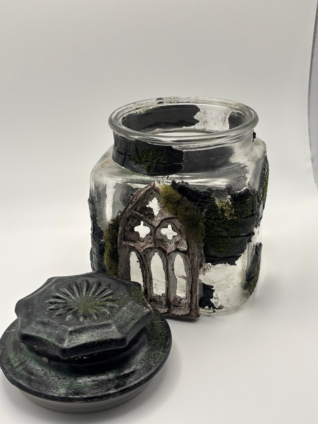 Gothic Cathedral Apothecary Jar – Haunted Forest Moss Terrarium Vessel
