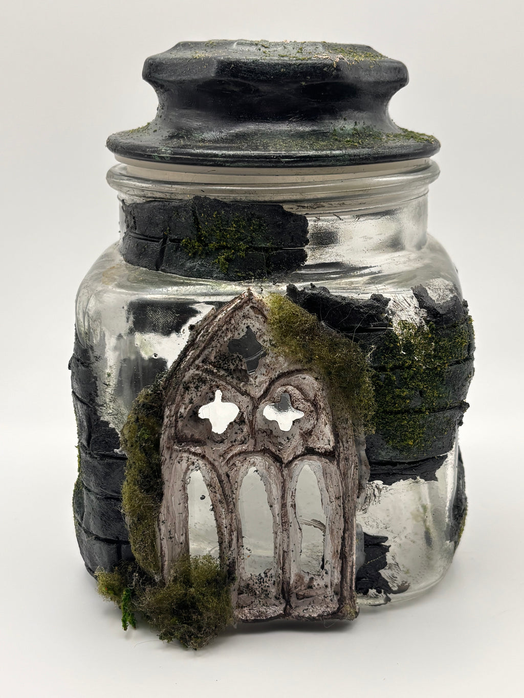 Gothic Cathedral Apothecary Jar – Haunted Forest Moss Terrarium Vessel