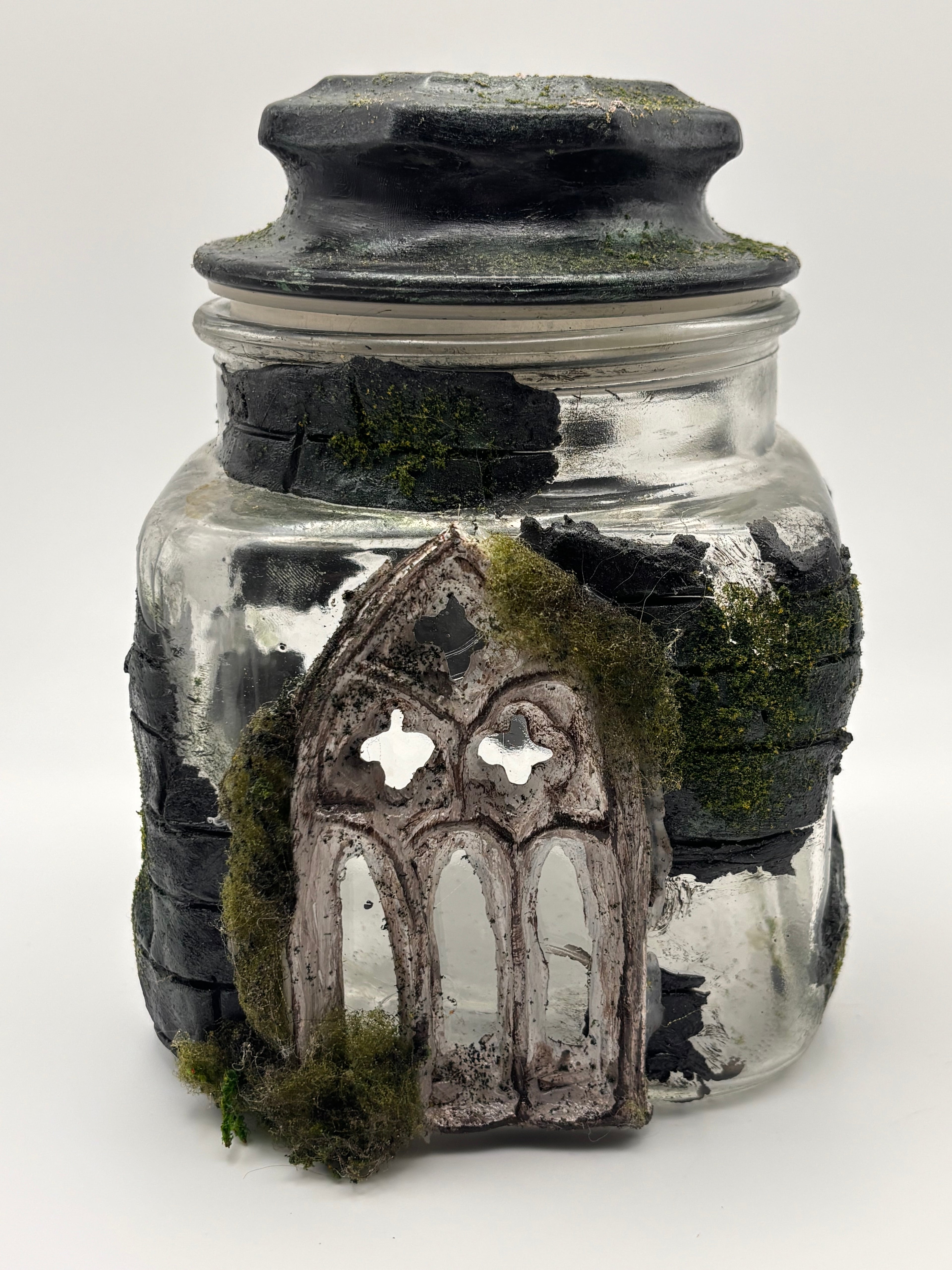 Gothic Cathedral Apothecary Jar – Haunted Forest Moss Terrarium Vessel