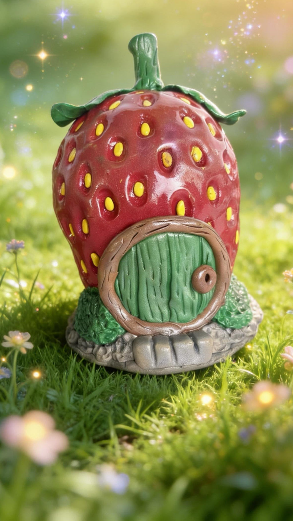 Clay Strawberry Fairy House: Whimsical Miniature Gnome Home