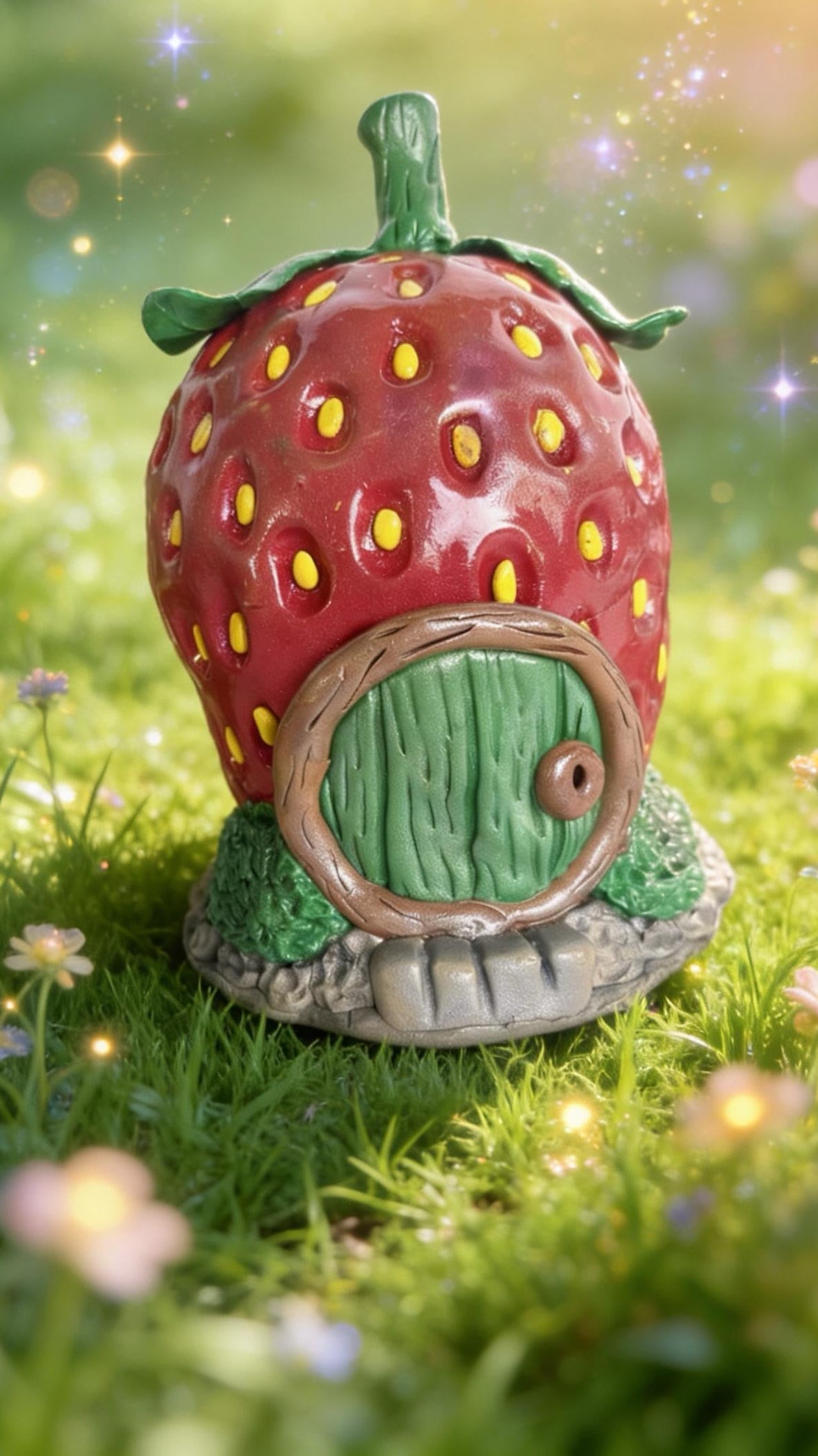 Clay Strawberry Fairy House: Whimsical Miniature Gnome Home