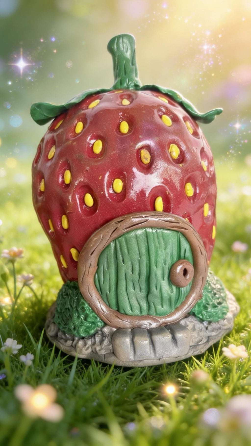 Clay Strawberry Fairy House: Whimsical Miniature Gnome Home