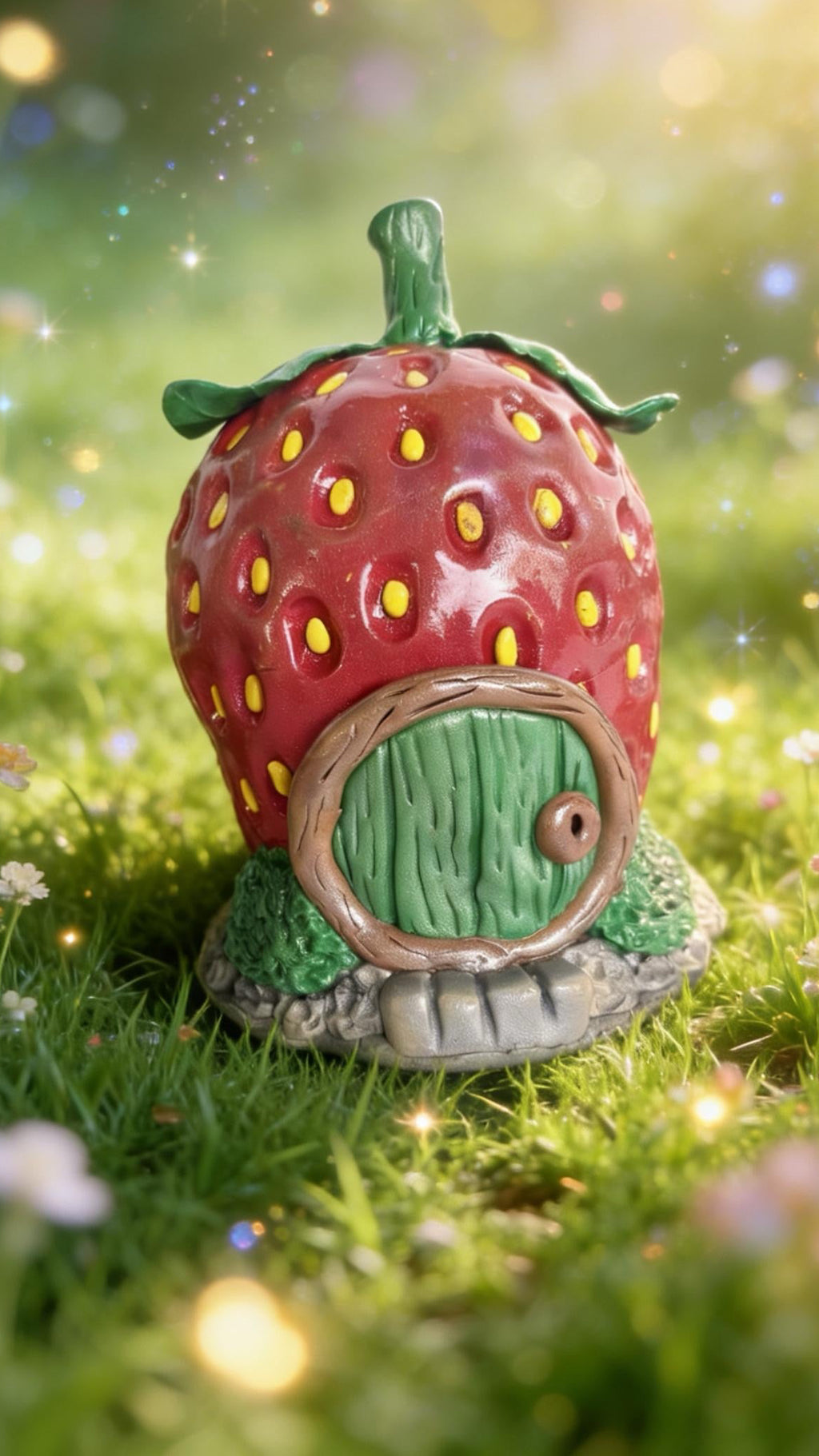 Clay Strawberry Fairy House: Whimsical Miniature Gnome Home
