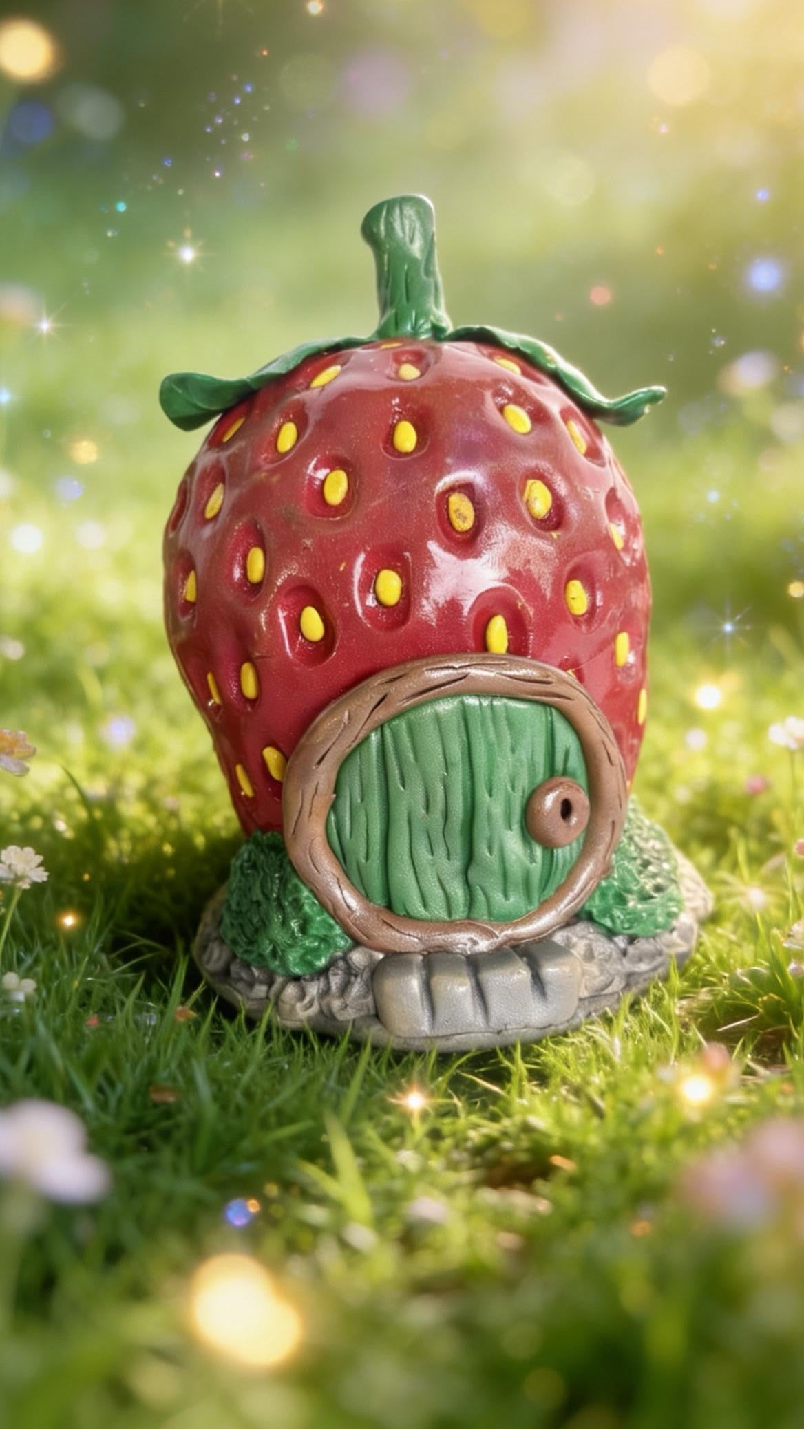 Clay Strawberry Fairy House: Whimsical Miniature Gnome Home