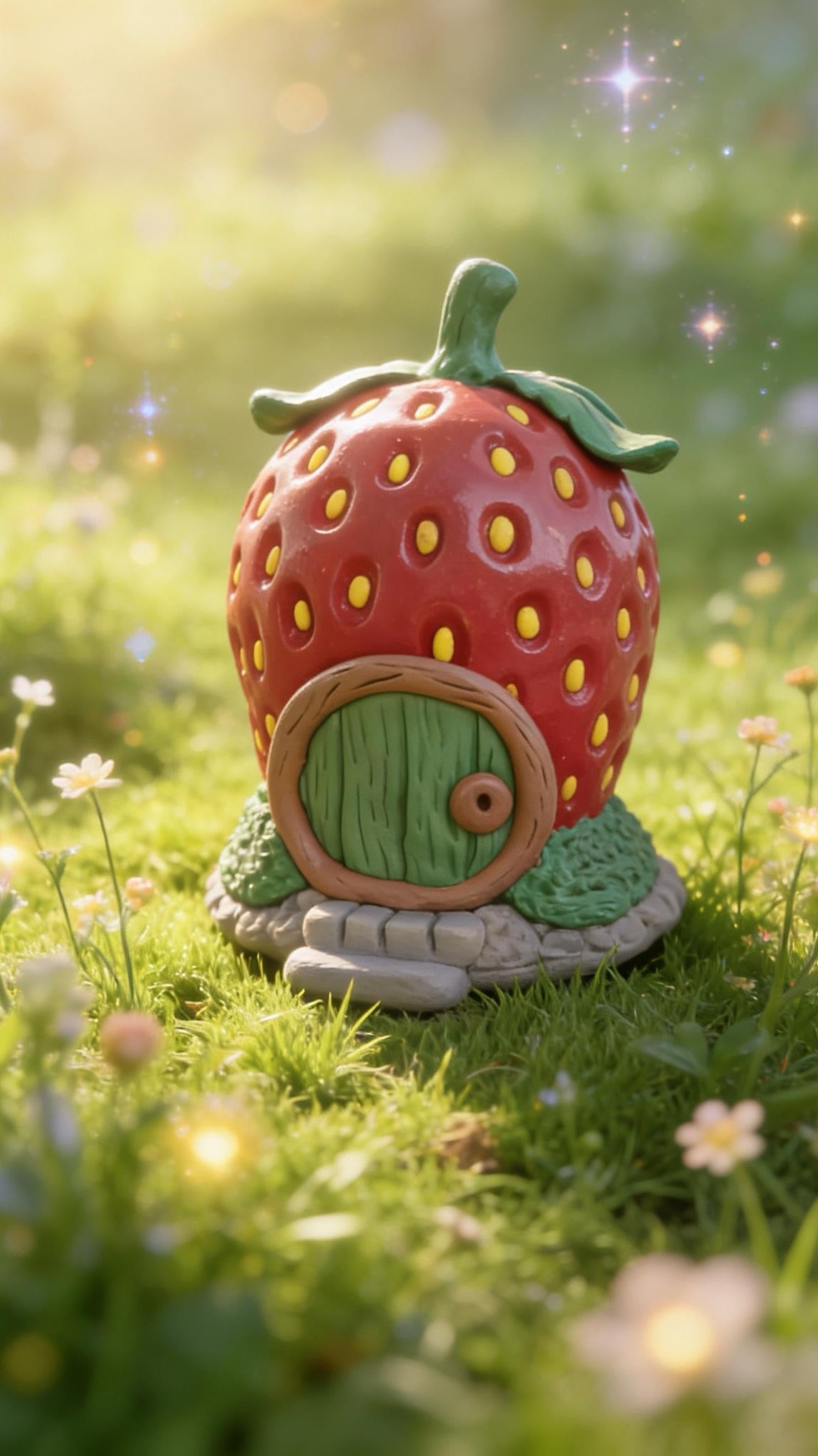 Clay Strawberry Fairy House: Whimsical Miniature Gnome Home