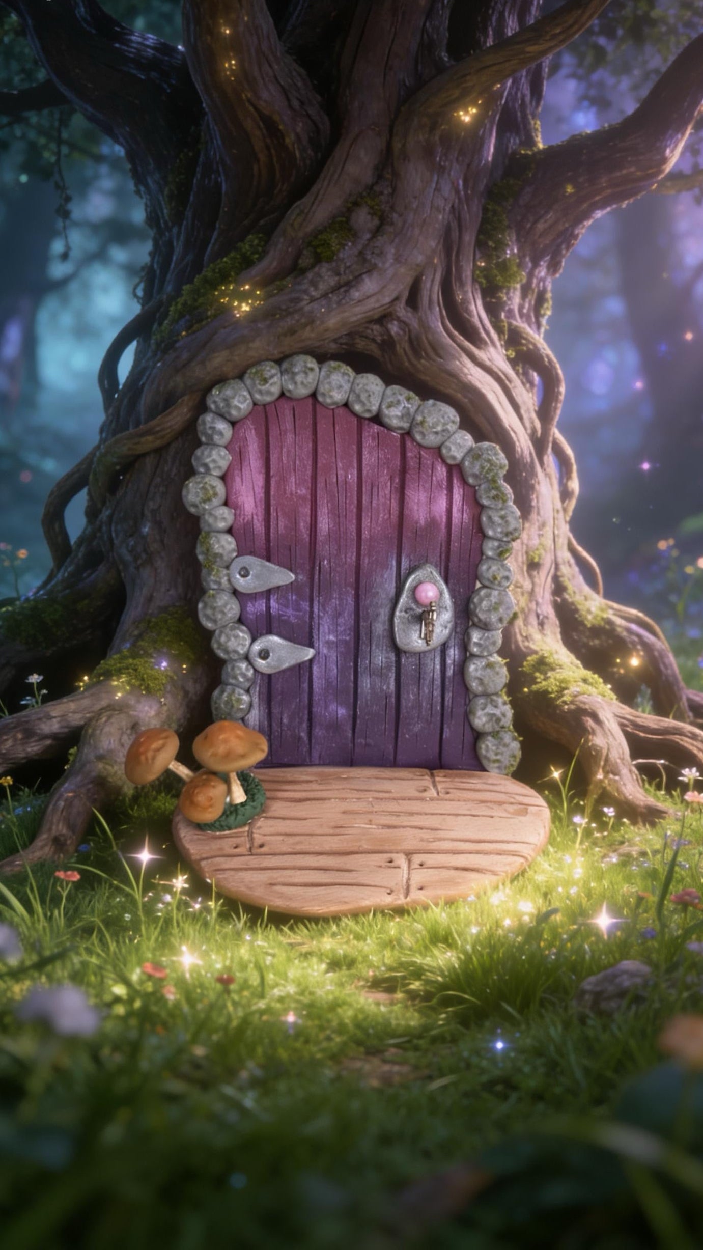 Purple Fairy Garden Door: Miniature Fairy House Outdoor Decor