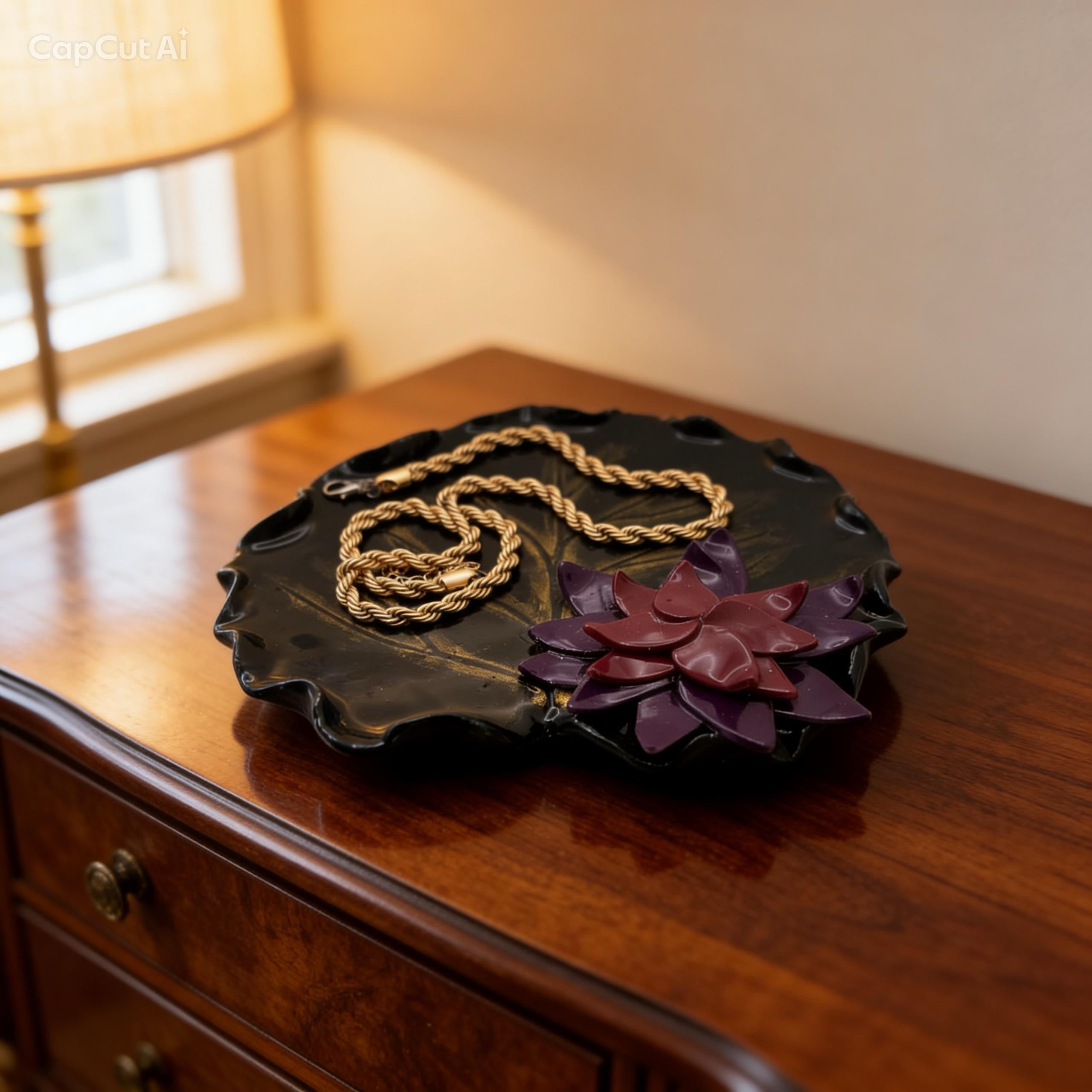 Lilly Pad Clay Trinket Dish with Flower