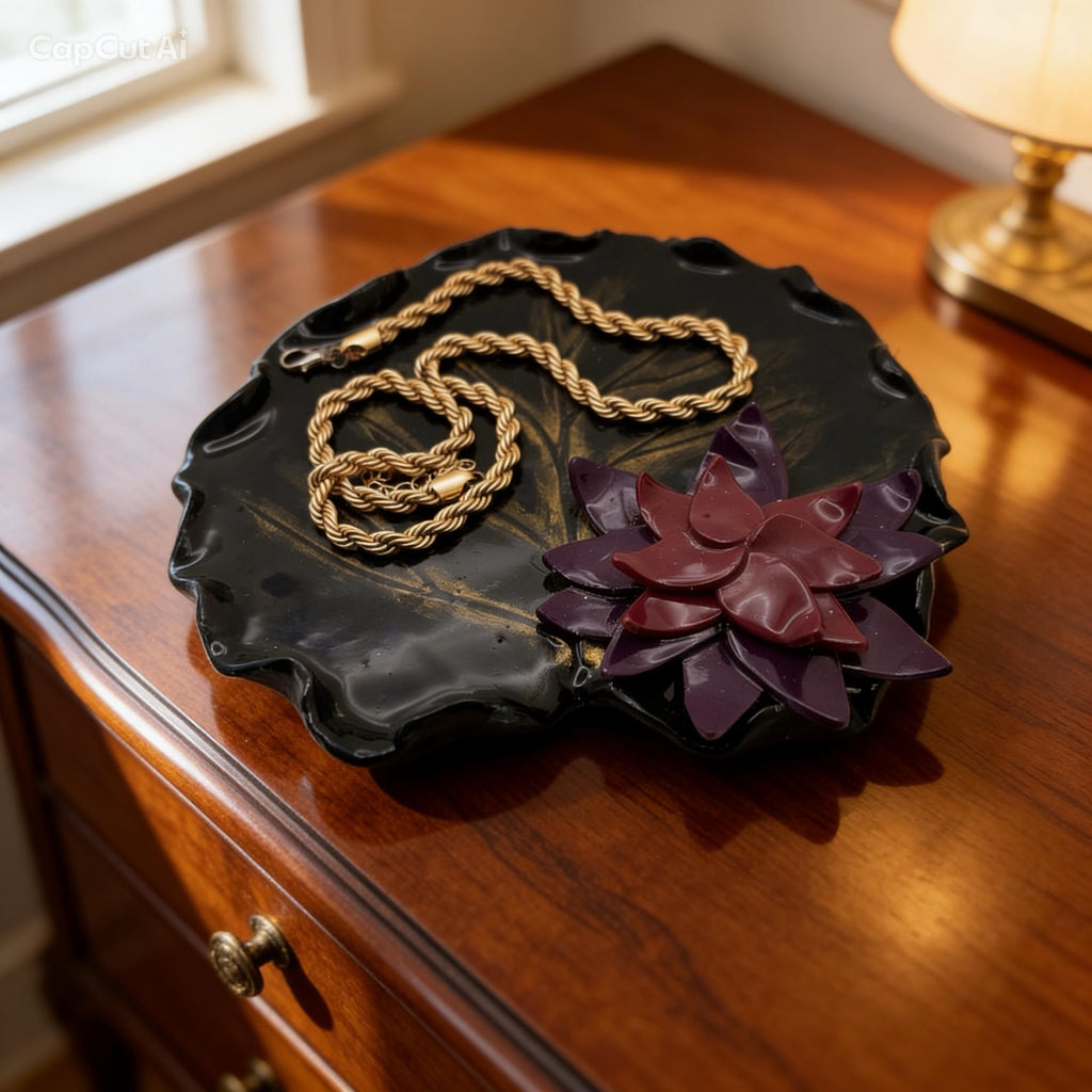 Lilly Pad Clay Trinket Dish with Flower