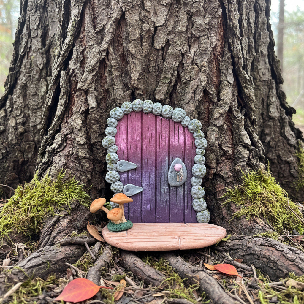 Purple Fairy Garden Door: Miniature Fairy House Outdoor Decor