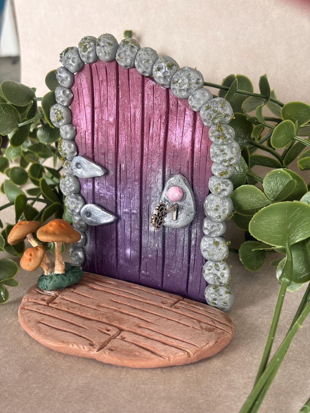 Purple Fairy Garden Door: Miniature Fairy House Outdoor Decor