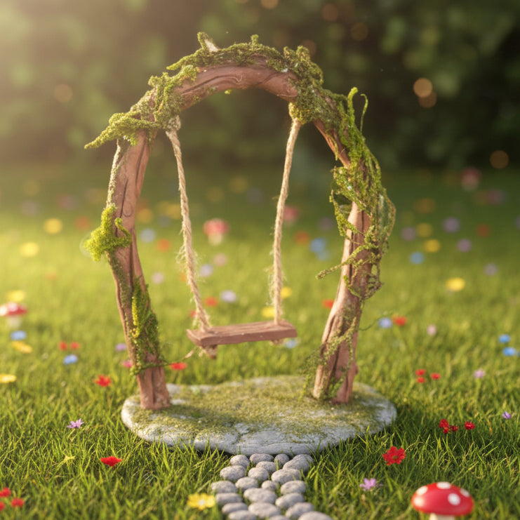 Clay Fairy Garden Swing: Whimsical Miniature Decor