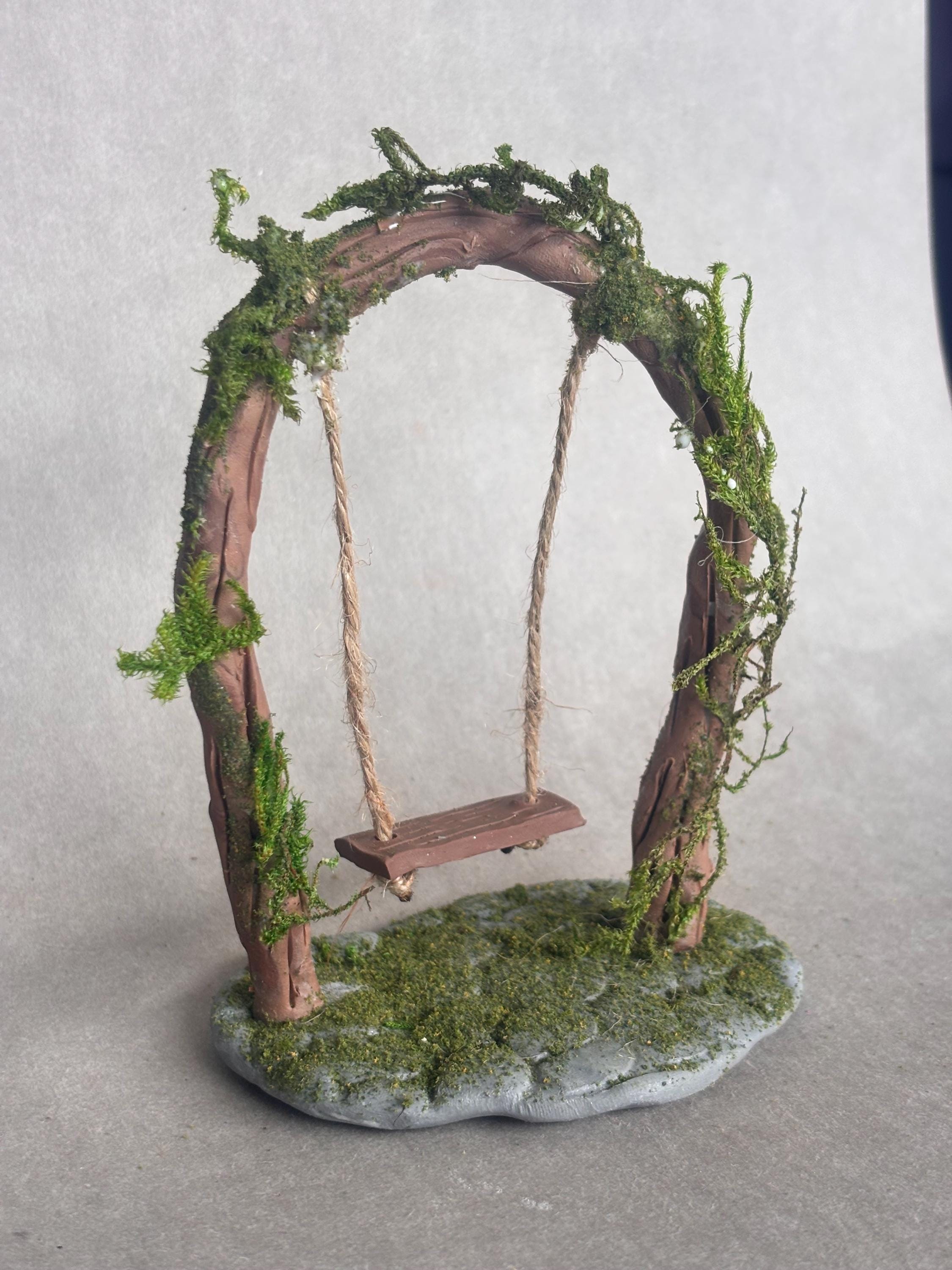 Clay Fairy Garden Swing: Whimsical Miniature Decor