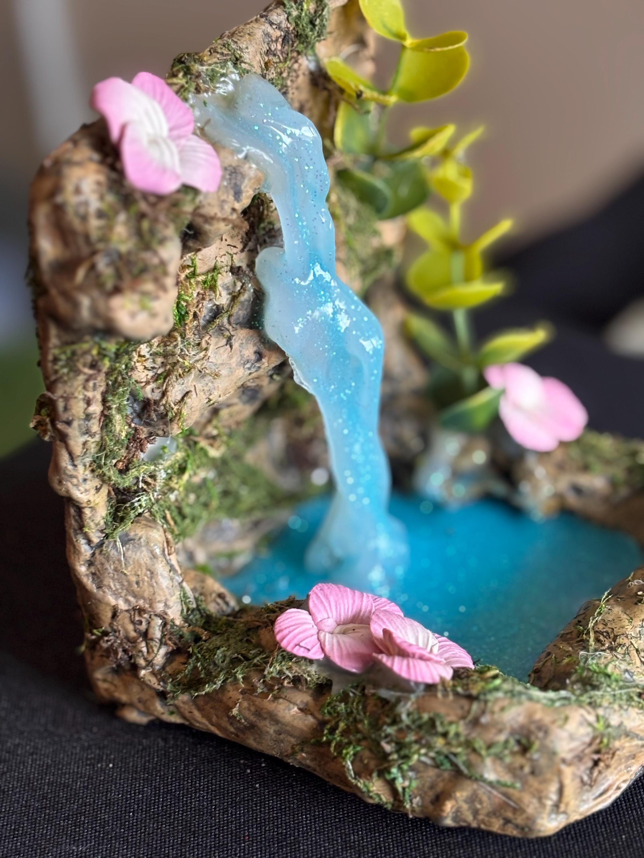 Fairy Garden Waterfall: Miniature Pond with Vines and Flowers