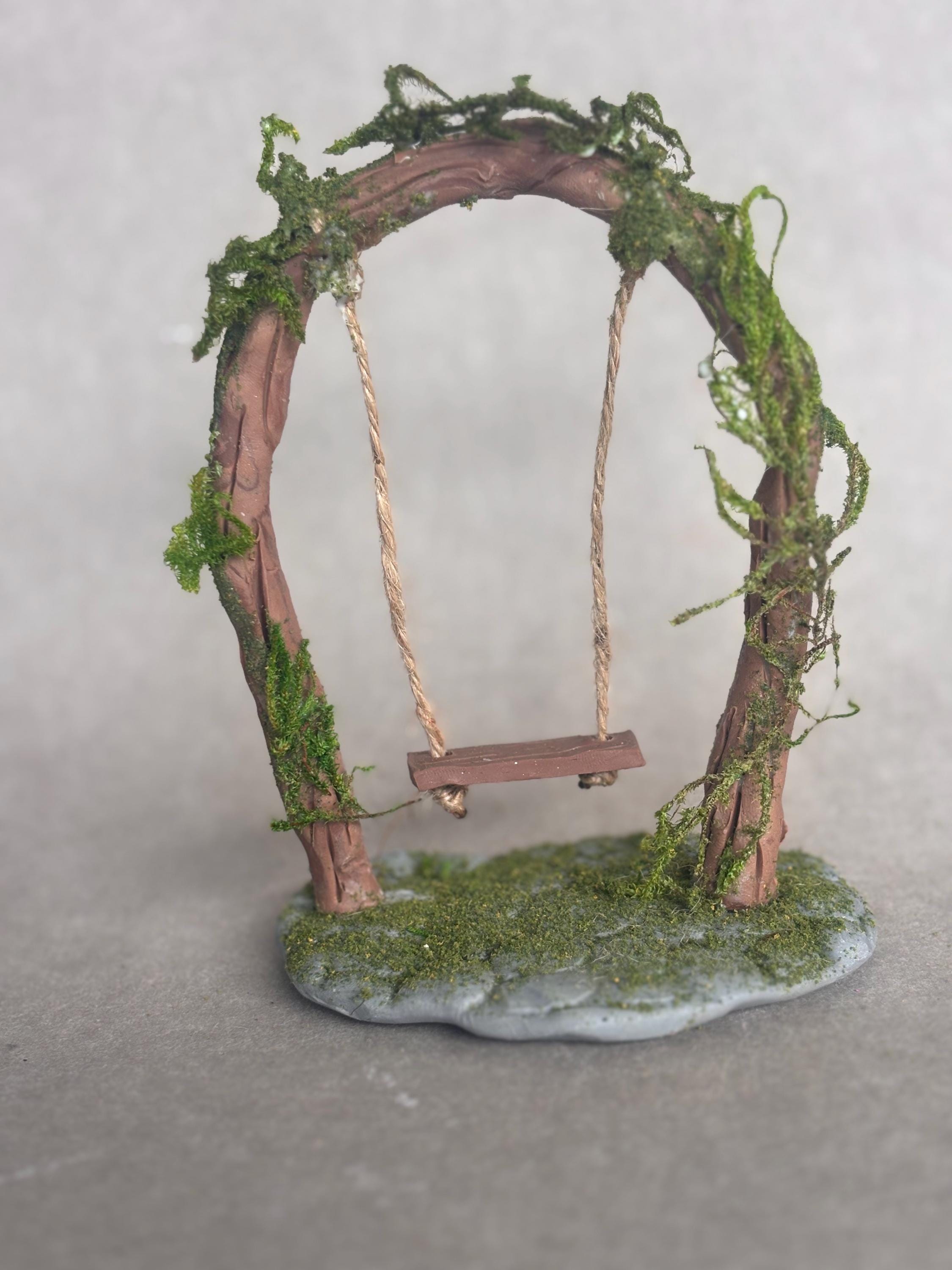 Clay Fairy Garden Swing: Whimsical Miniature Decor