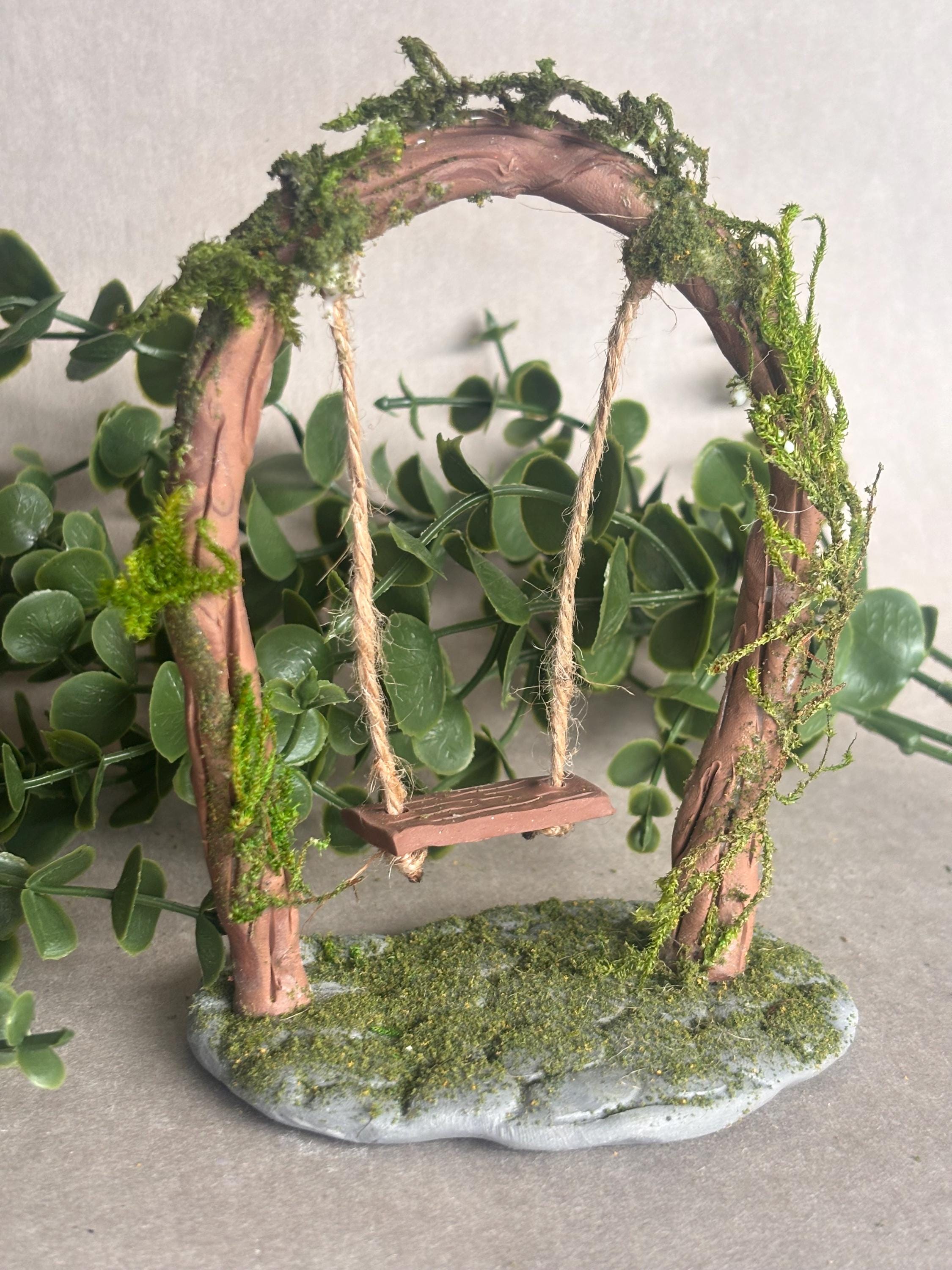 Clay Fairy Garden Swing: Whimsical Miniature Decor