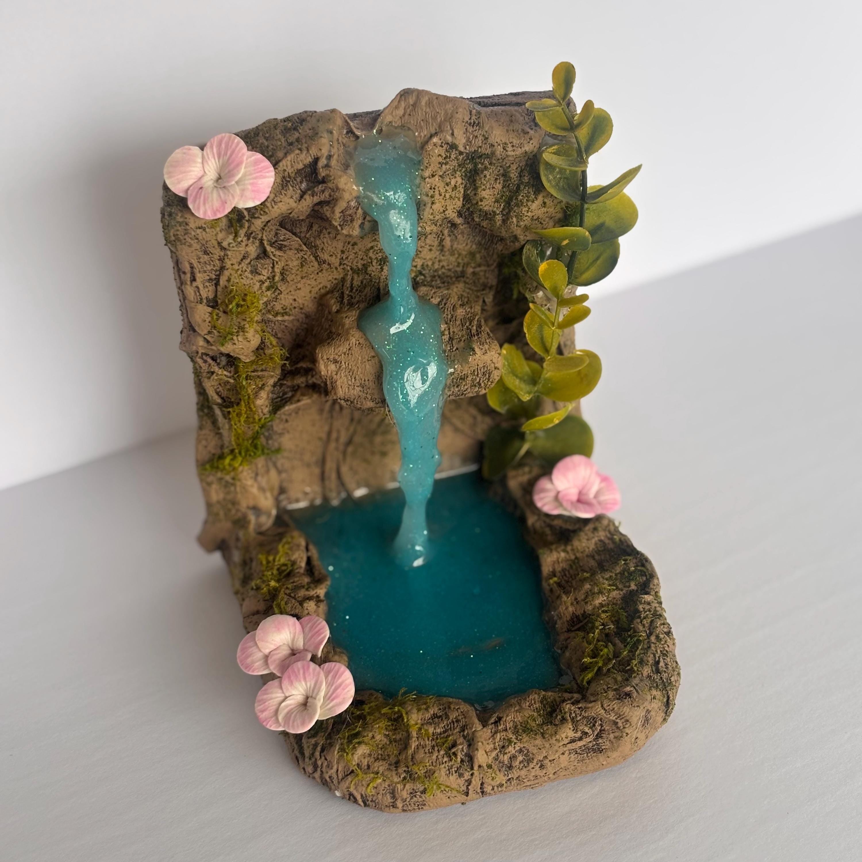 Fairy Garden Waterfall: Miniature Pond with Vines and Flowers