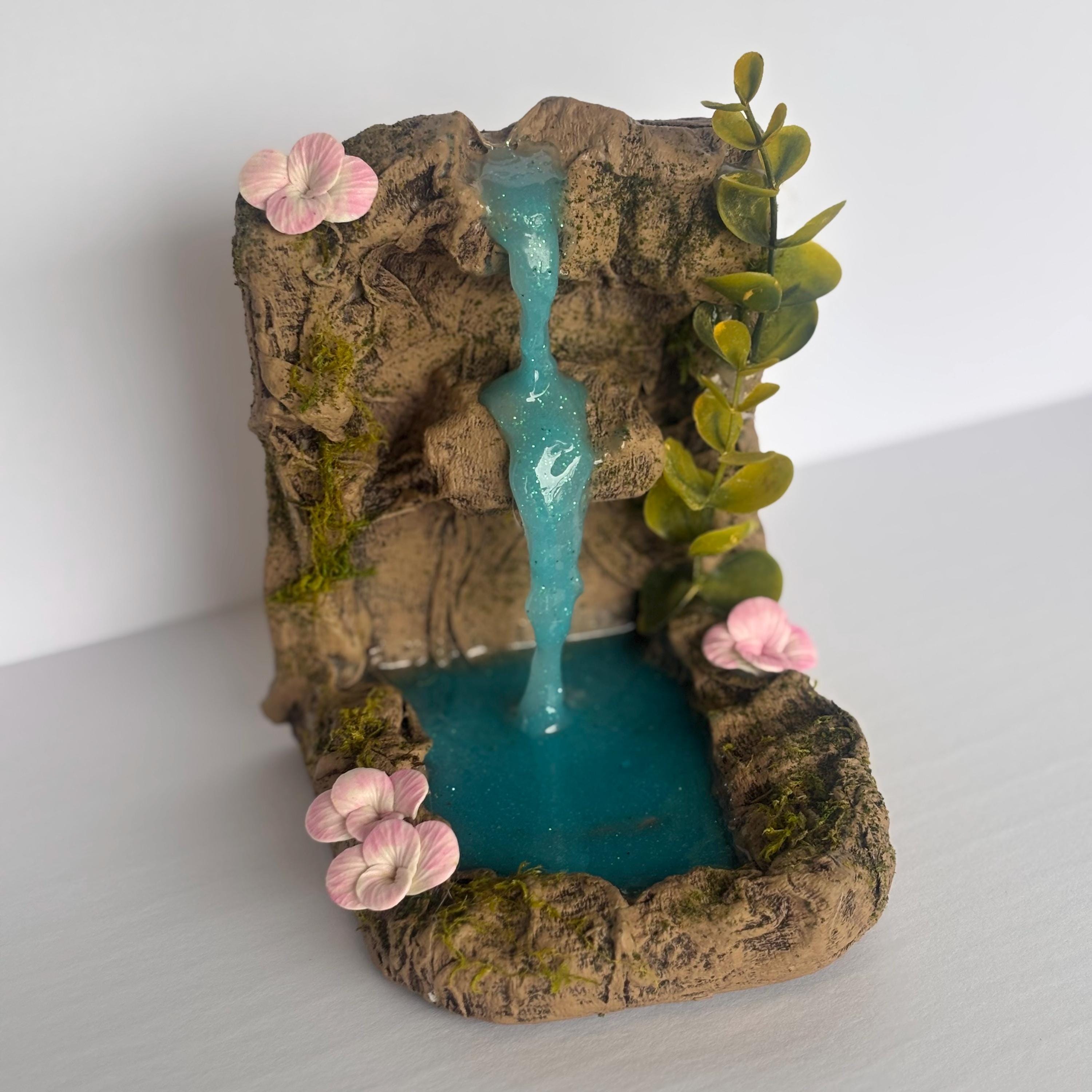 Fairy Garden Waterfall: Miniature Pond with Vines and Flowers