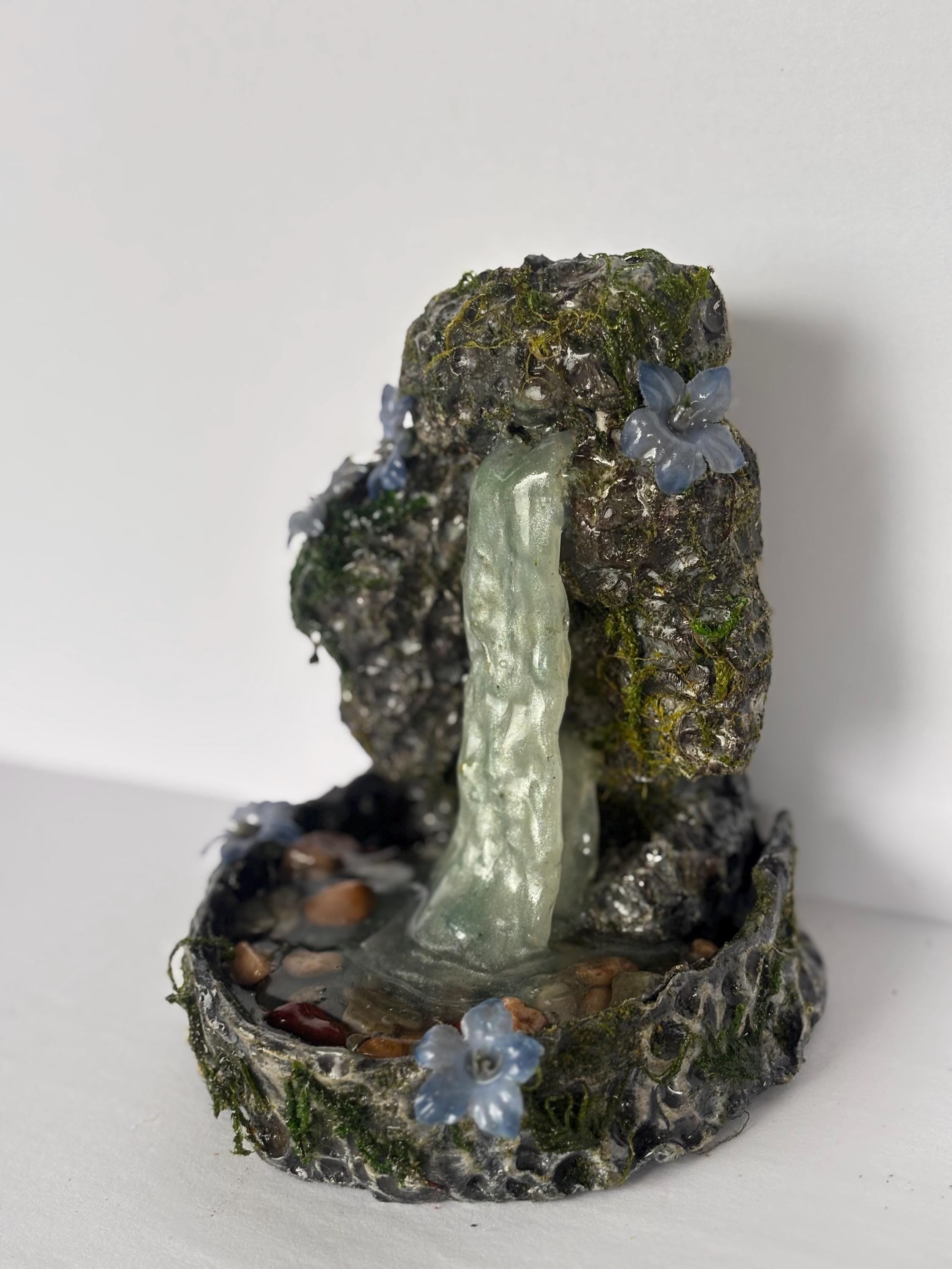 Fairy Garden Waterfall with Flowers: Miniature Zen Garden Pond
