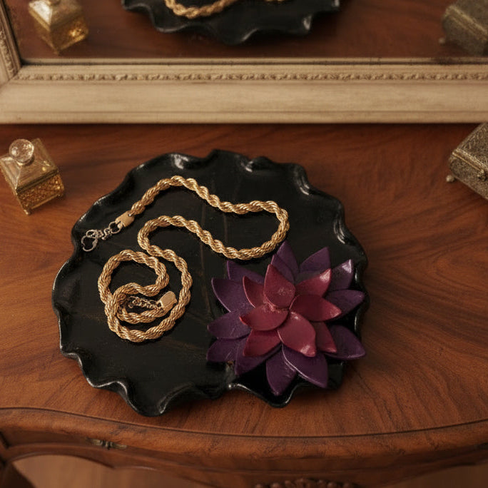 Lilly Pad Clay Trinket Dish with Flower