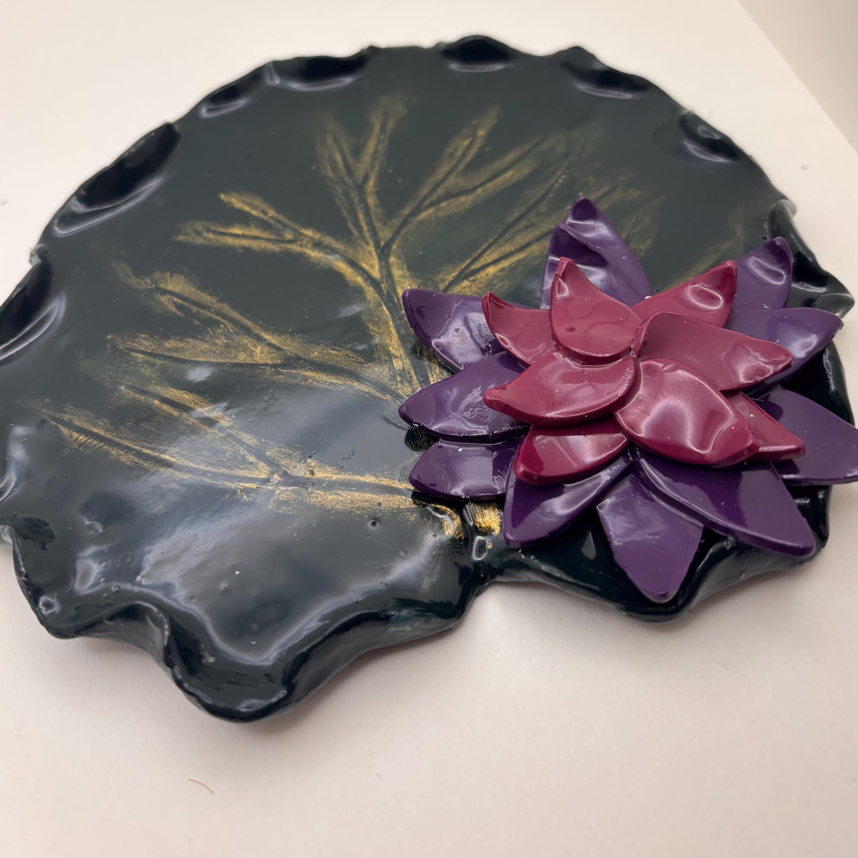 Lilly Pad Clay Trinket Dish with Flower