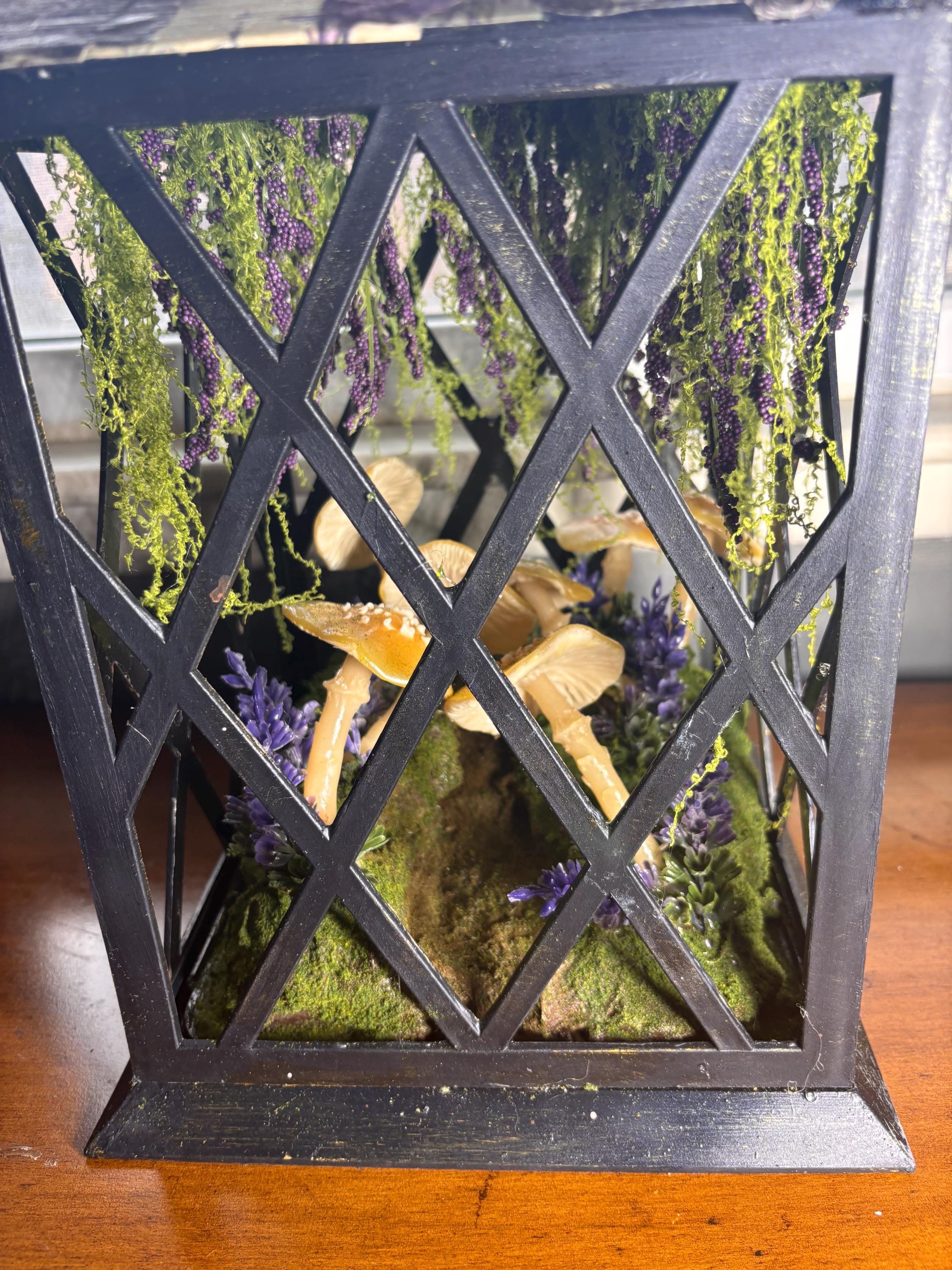 Enchanted Mushroom Lantern – Whimsigoth Forest Terrarium Decor, Celestial Botanical Decoupage Light