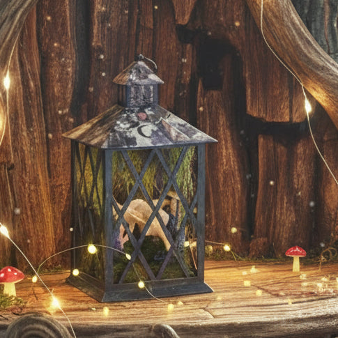 Enchanted Mushroom Lantern – Whimsigoth Forest Terrarium Decor, Celestial Botanical Decoupage Light