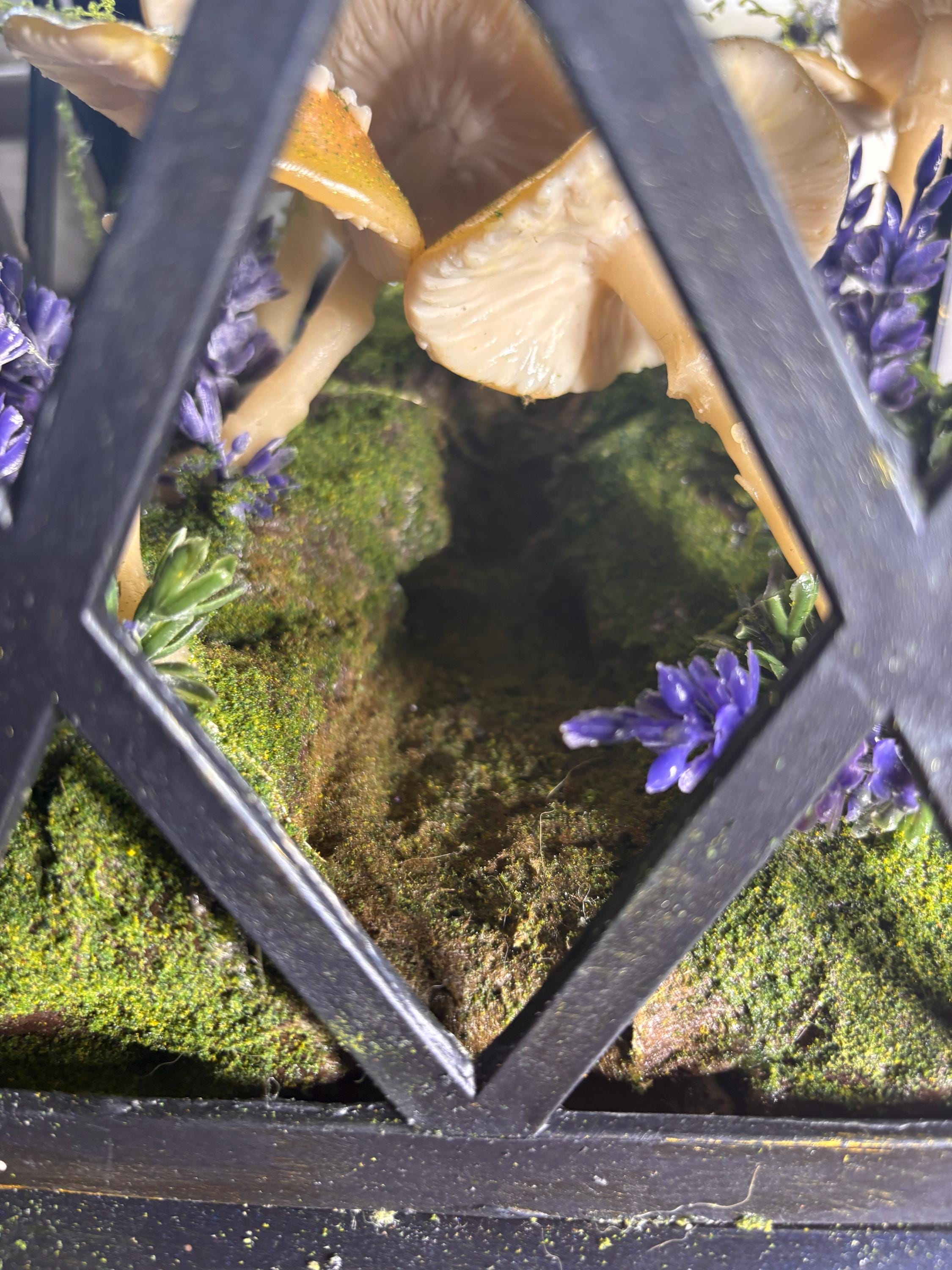 Enchanted Mushroom Lantern – Whimsigoth Forest Terrarium Decor, Celestial Botanical Decoupage Light