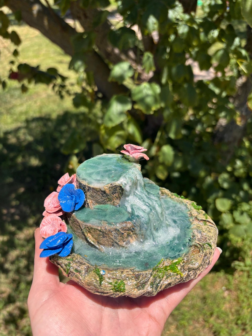 Stone Fairy Garden Waterfall: Miniature Mossy Floral Accessory