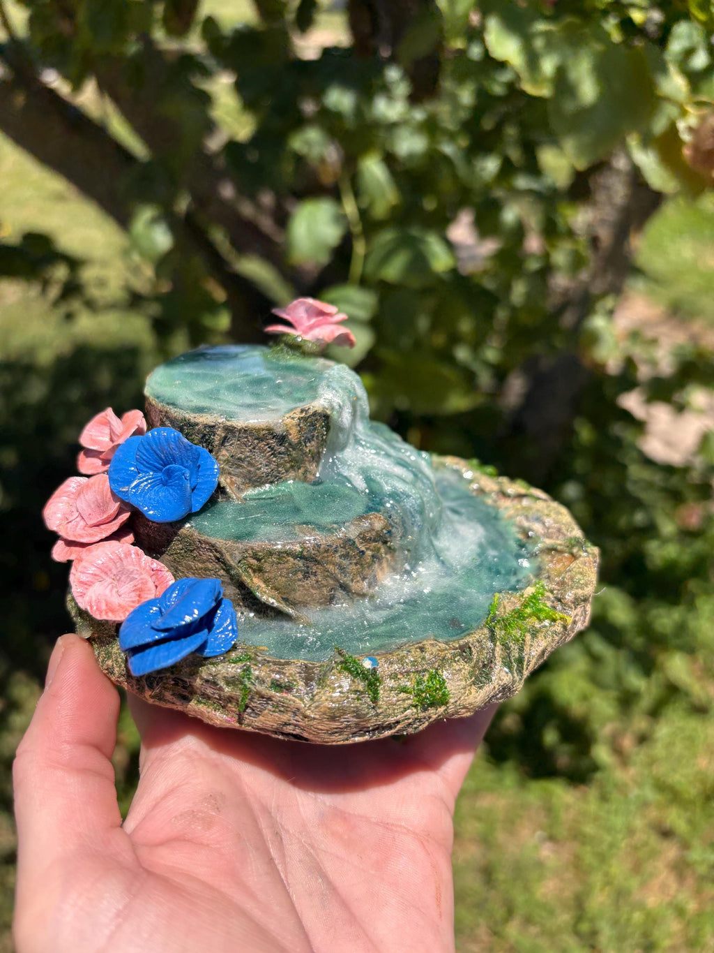 Stone Fairy Garden Waterfall: Miniature Mossy Floral Accessory