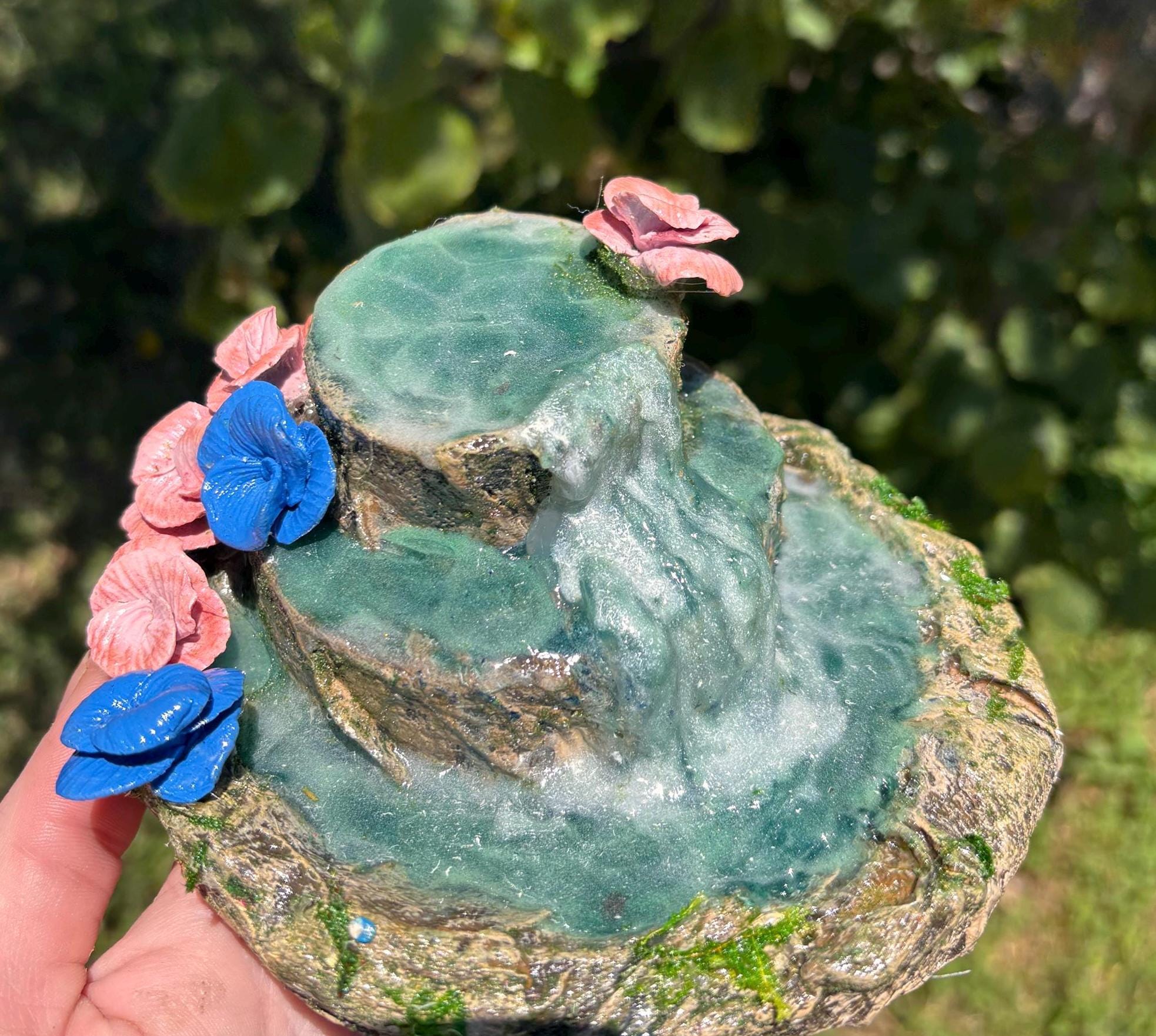 Stone Fairy Garden Waterfall: Miniature Mossy Floral Accessory